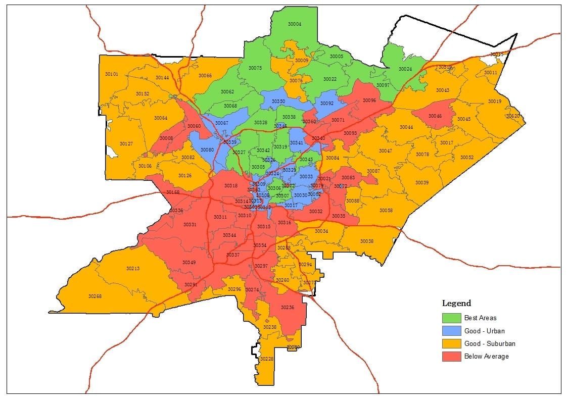 ταχυδρομικός κώδικας χάρτης της Ατλάντα