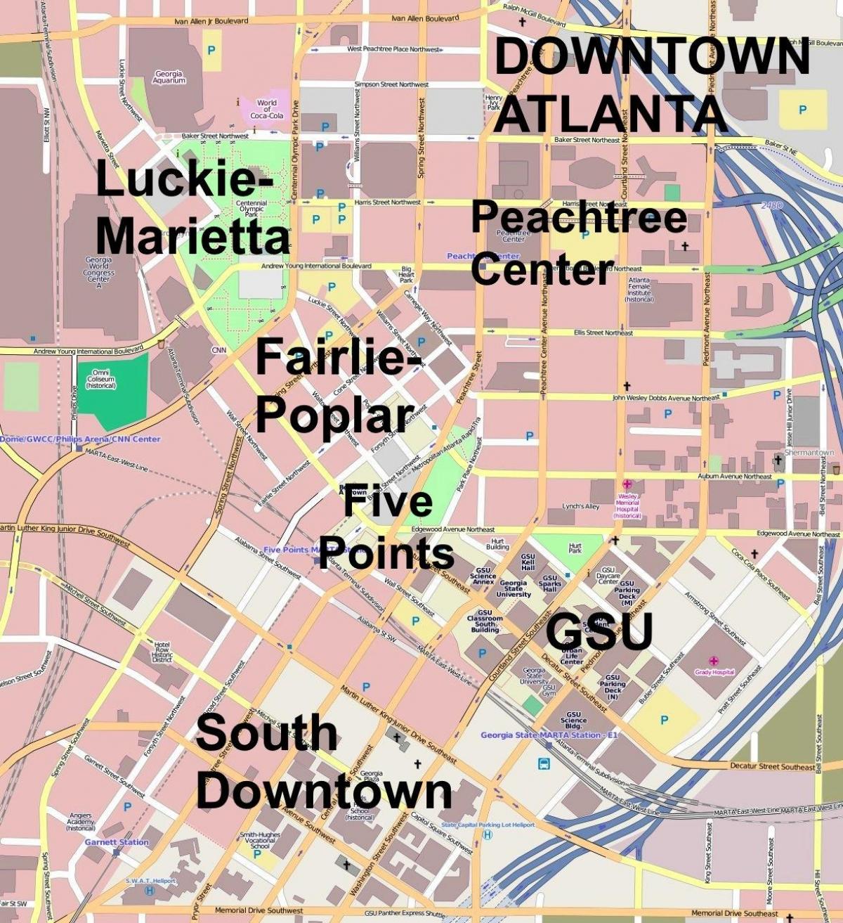 χάρτης του κέντρου της πόλης Atlanta